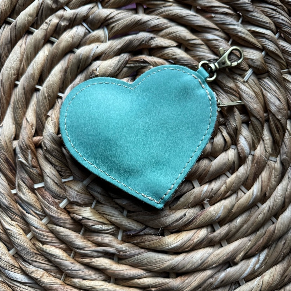 Heart-Shaped Teal Coin Purse